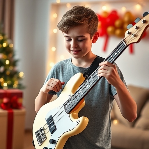 Taylor receiving a bass guitar on his 13th birthday